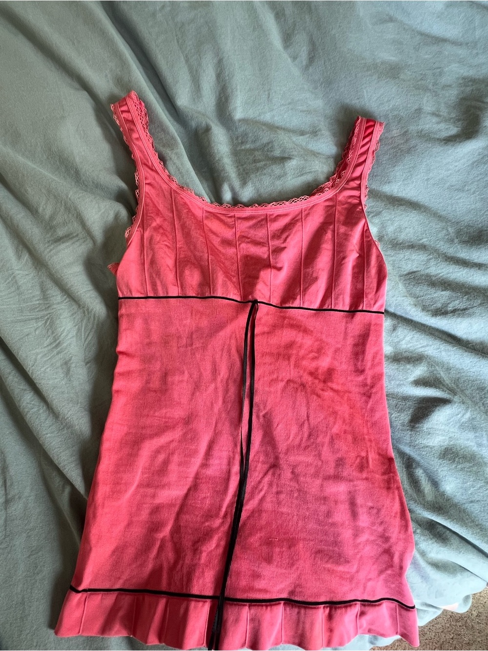 Gilligan & O'Malley Pink Bow Lace-Trim Tank Chemise